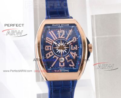 Perfect Replica Franck Muller Vanguard Yachting Blue Diamond Arabic Dial Leather Watch
